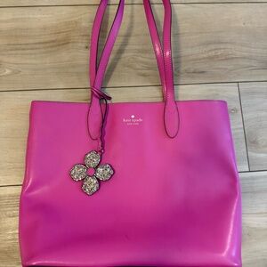 Kate Spade Hot Pink Leather Tote – Includes Glitter Flower Charm!